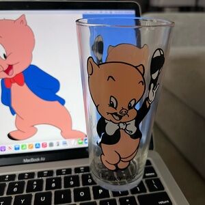 Porky Pig Black and Clear Glass Tumbler